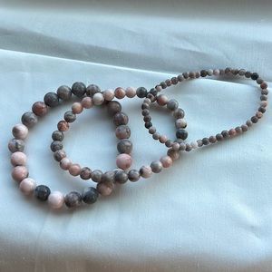 Set of three Pink jasper stretch bracelets